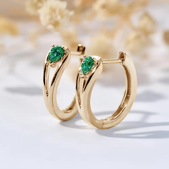 Gold Emerald Accent Hoop Earrings