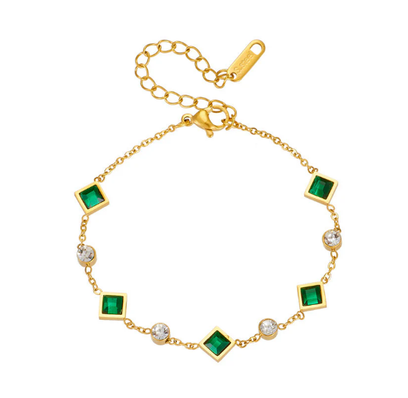 Gold Emerald Station Bracelet