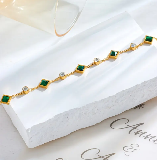 Gold Emerald Station Bracelet