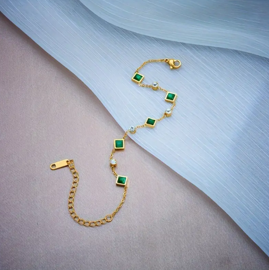 Gold Emerald Station Bracelet