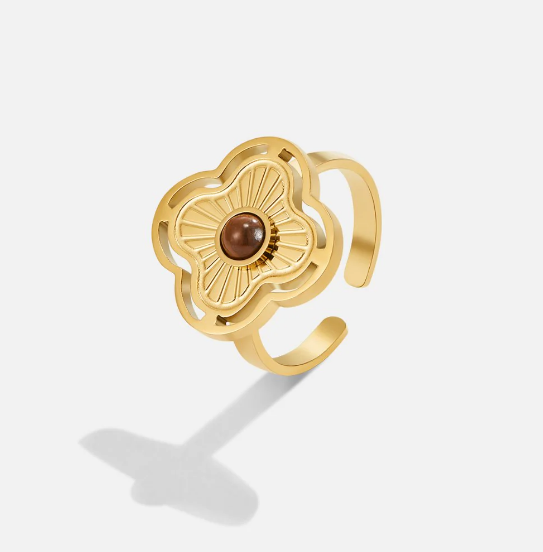 Gold Floral Open Ring