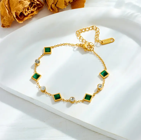 Gold Emerald Station Bracelet