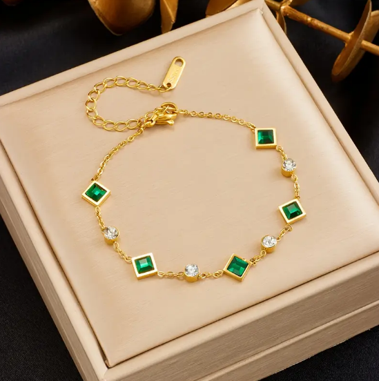 Gold Emerald Station Bracelet