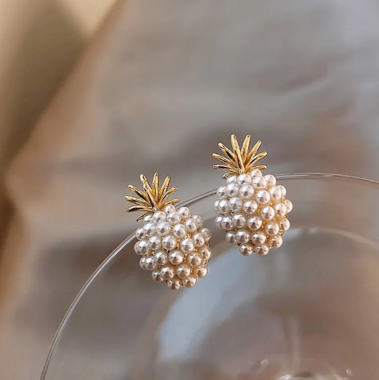 Gold Cluster Pearl Stud Earrings