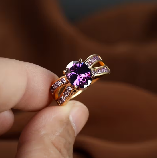 Gold Amethyst Split Band Ring