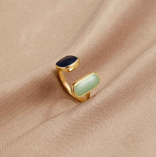 Gold Dual Stone Open Ring