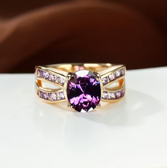 Gold Amethyst Split Band Ring
