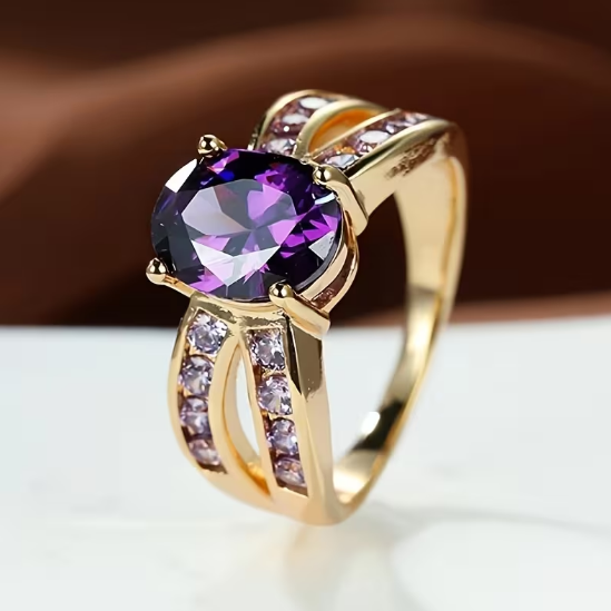 Gold Amethyst Split Band Ring
