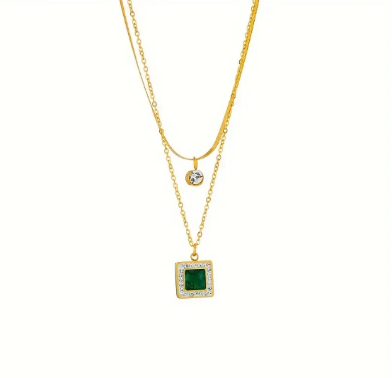Gold Emerald Layered Necklace