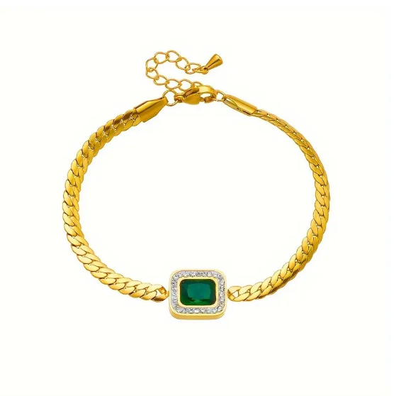 Gold Emerald Chain Bracelet