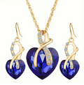 Gold Sapphire Heart Necklace and Earrings Set
