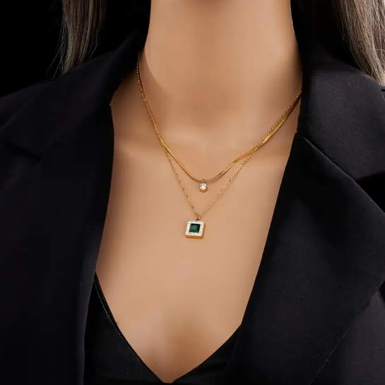 Gold Emerald Layered Necklace