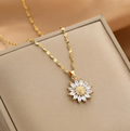 Crystal Sunflower Necklace in Gold