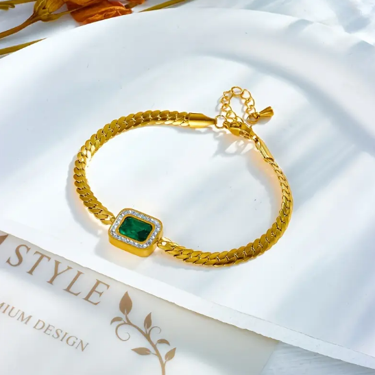 Gold Emerald Chain Bracelet