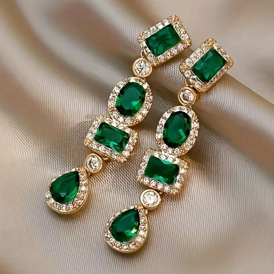 Gold Emerald Multi-Shape Drop Earrings