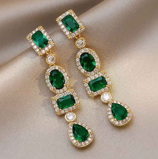 Gold Emerald Multi-Shape Drop Earrings