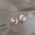Gold Swirl Pearl Stud Earrings