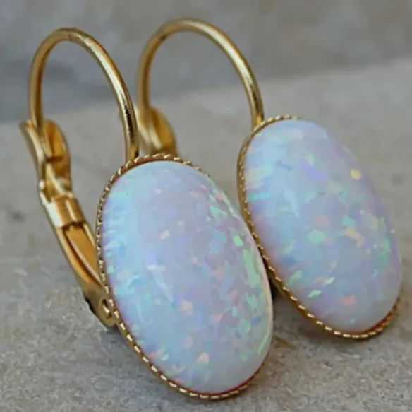 Vintage White Opal Golden Earrings