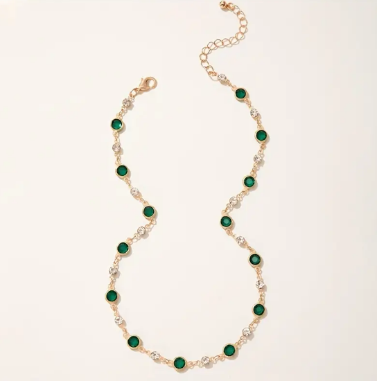 Gold Emerald Station Necklace