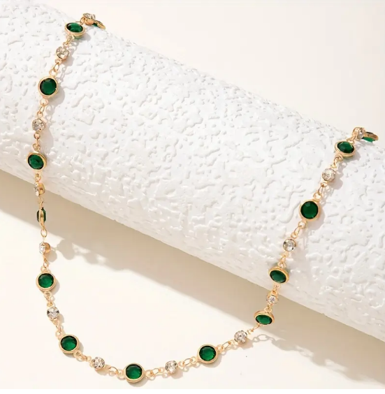 Gold Emerald Station Necklace