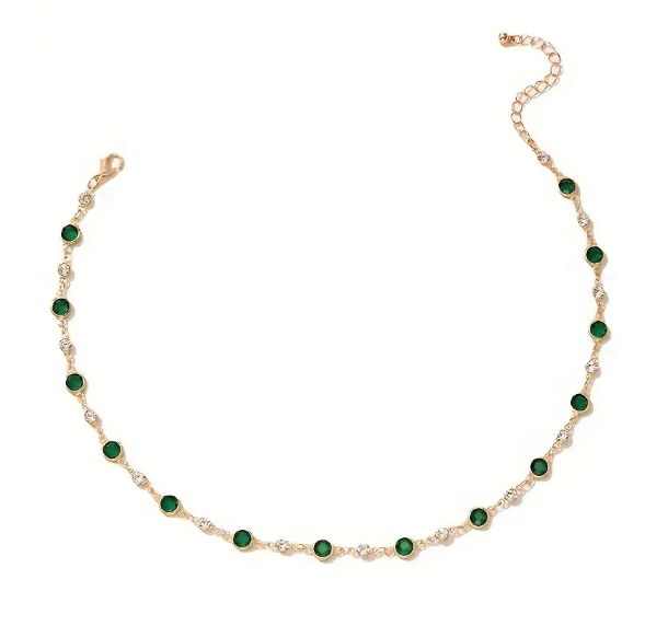 Gold Emerald Station Necklace