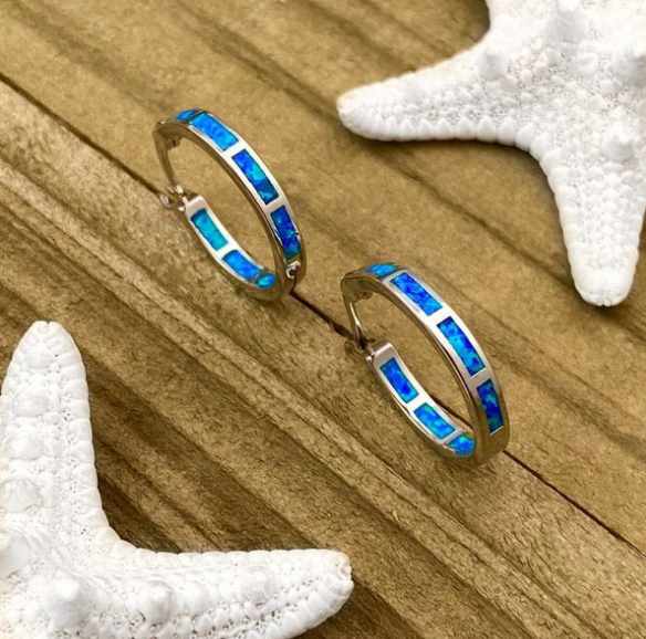Blue Oceanic Opal Earrings in Silver