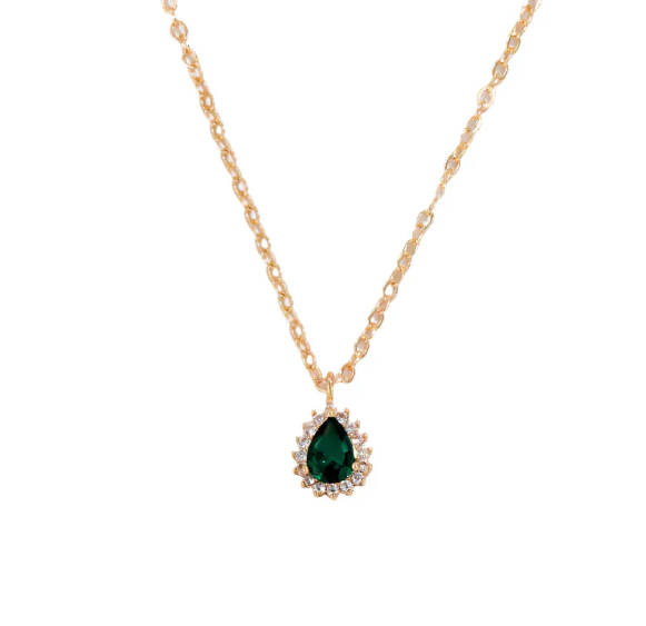 Gold Emerald Teardrop Necklace