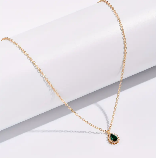 Gold Emerald Teardrop Necklace