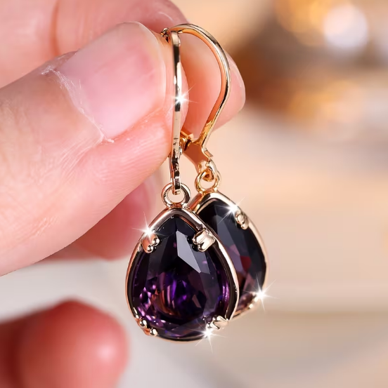 Gold Amethyst Teardrop Earrings