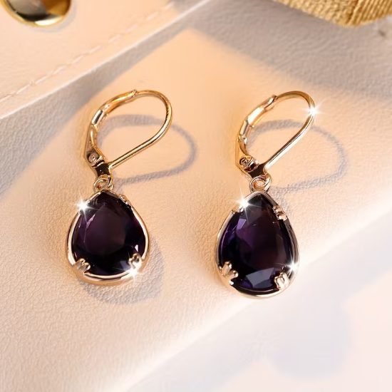 Gold Amethyst Teardrop Earrings
