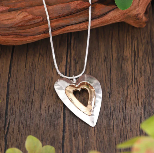 Vintage Silver & Gold Heart Pendant Necklace