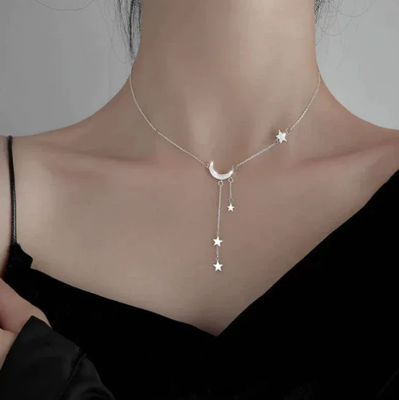Silver Moon and Stars Necklace