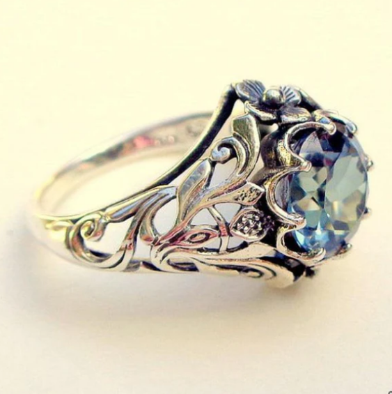 Vintage Blue Glass Silver Ring