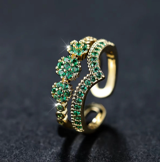 Gold Emerald Cluster Ring
