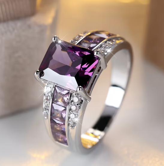 Silver Amethyst Channel Ring