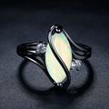 Vintage Black Silver Opal & Crystal Accent Ring