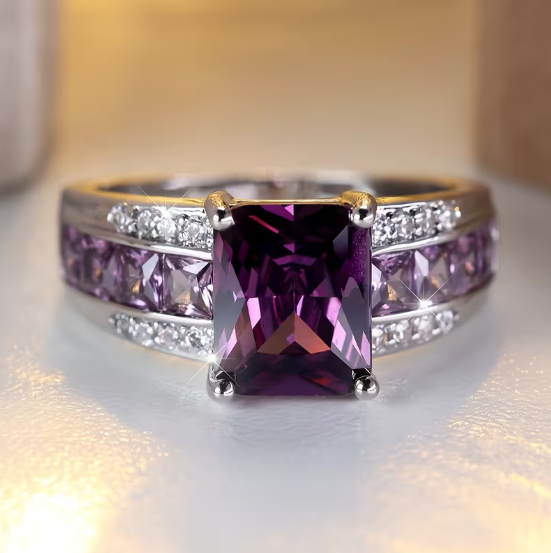 Silver Amethyst Channel Ring