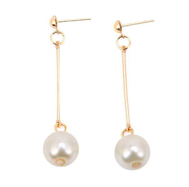 Gold Long Pearl Drop Earrings