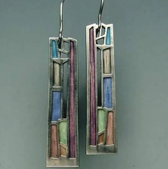 Vintage Colorful Silver Earrings