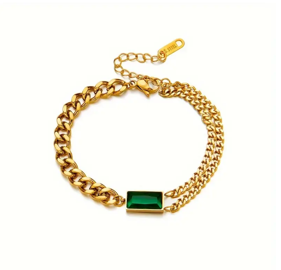 Gold Emerald Bar Chain Bracelet